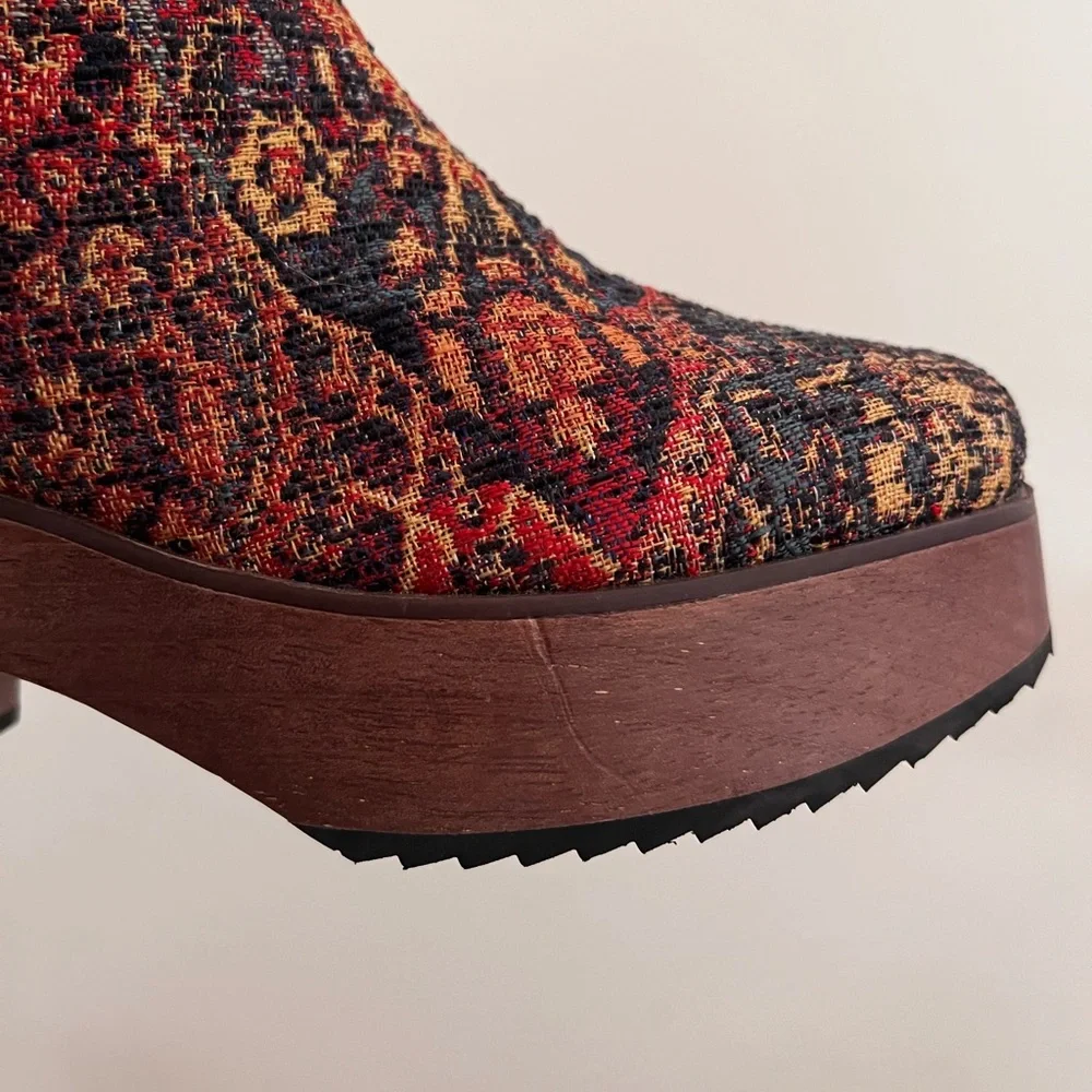 Woven Pattern Platform Ankle Boots - Multi - Picture 9 of 9